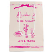 Handgetrokken krabbel retro roze lint vrijgezellen medium cadeauzakje (Achterkant)