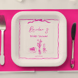 Handgetrokken krabbel retro roze lint vrijgezellen papieren bordje<br><div class="desc">Hand getrokken krabbel schets retro  roze lint vrijgezellenfeest sjabloon papier borden gepersonaliseerd vrijgezellenfeest servies</div>