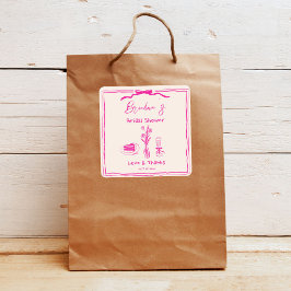 Handgetrokken krabbel retro roze lint vrijgezellen vierkante sticker