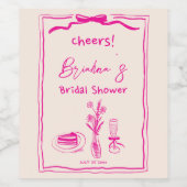 Handgetrokken krabbel retro roze lint vrijgezellen wijn etiket (Enkel label)