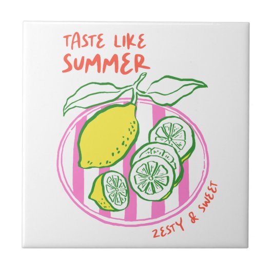 Handgetrokken Lemon Summer Quote Tegeltje (Voorkant)