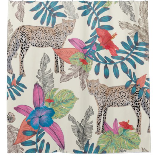 Handgetrokken luipaard douchegordijn (Voorkant)