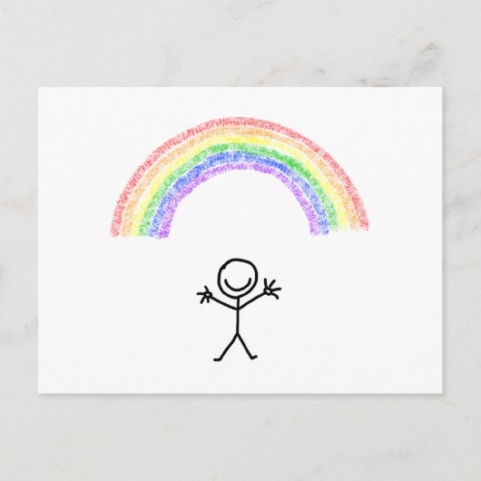 Handgetrokken man onder een regenboogbriefkaart briefkaart (Voorkant)