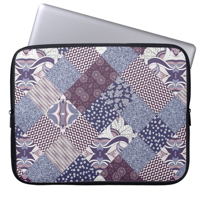 Handgetrokken naadloos patchworkpatroon.  laptop sleeve (Voorkant)