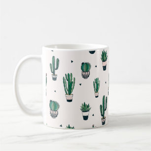 Handgetrokken naadloos patroon met cacti en succuu koffiemok