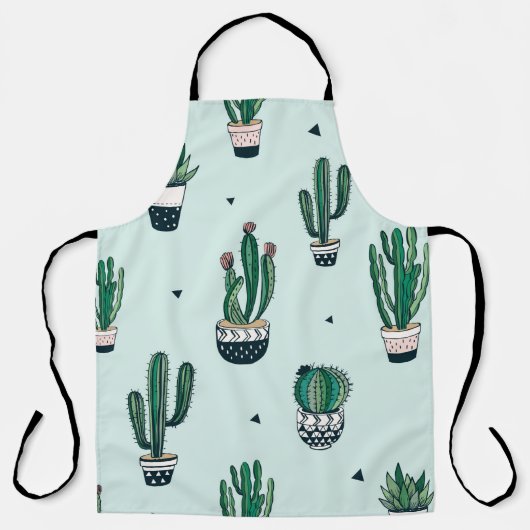 Handgetrokken naadloos patroon met cacti en succuu schort (Voorkant)