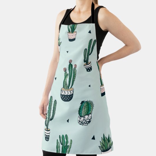 Handgetrokken naadloos patroon met cacti en succuu schort (Insitu)