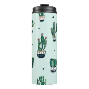 Handgetrokken naadloos patroon met cacti en succuu thermosbeker