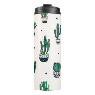 Handgetrokken naadloos patroon met cacti en succuu thermosbeker