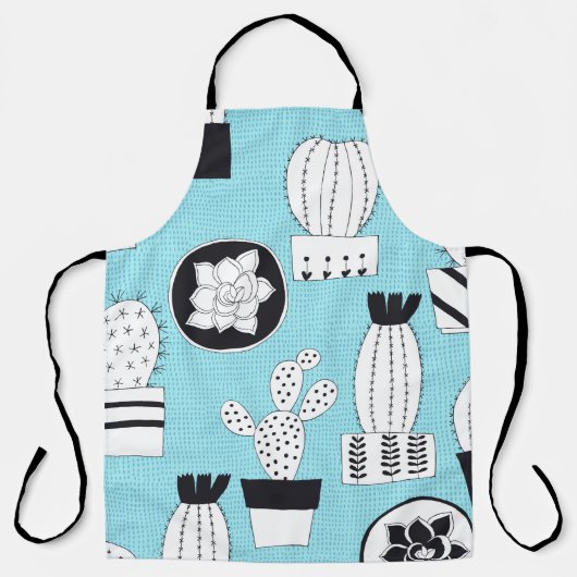 Handgetrokken naadloos patroon met cactus en naadl schort (Voorkant)