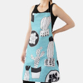 Handgetrokken naadloos patroon met cactus en naadl schort (Insitu)