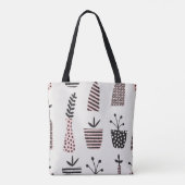 Handgetrokken naadloos patroon met planten in zwar tote bag (Achterkant)