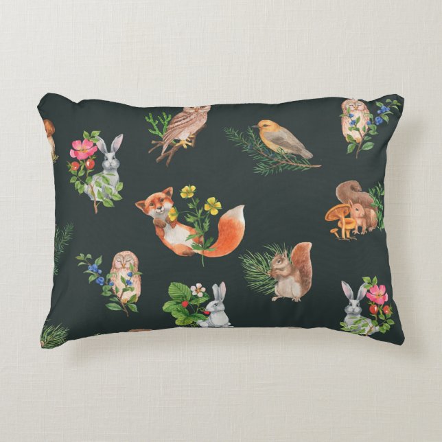 Handgetrokken naadloos patroon met waterverf bos accent kussen (Voorkant)