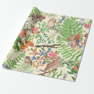 Handgetrokken naadloos patroon met waterverf bos cadeaupapier