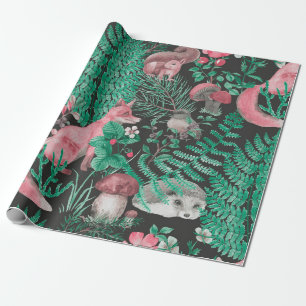 Handgetrokken naadloos patroon met waterverf bos cadeaupapier