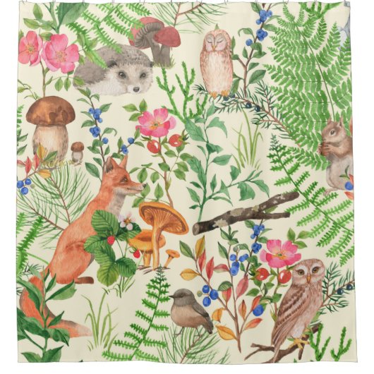 Handgetrokken naadloos patroon met waterverf bos douchegordijn (Voorkant)