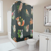 Handgetrokken naadloos patroon met waterverf bos douchegordijn (In situ)