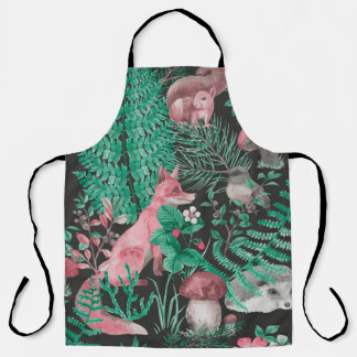 Handgetrokken naadloos patroon met waterverf bos schort