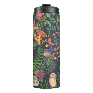 Handgetrokken naadloos patroon met waterverf bos thermosbeker