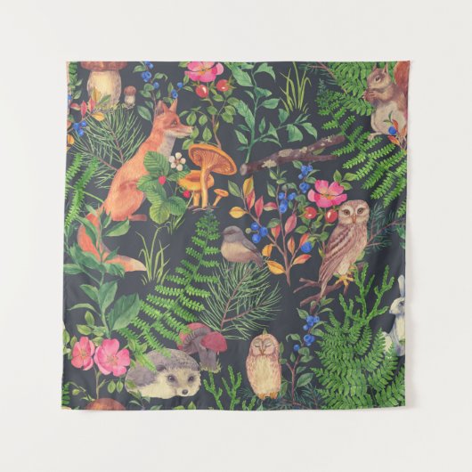 Handgetrokken naadloos patroon met waterverf bos wandkleed (Voorkant)