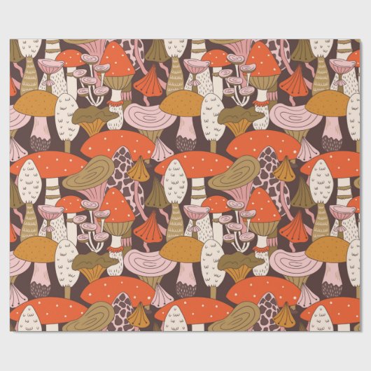 Handgetrokken naadloos patroon van paddenstoel en cadeaupapier (Vlak)