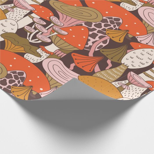 Handgetrokken naadloos patroon van paddenstoel en cadeaupapier (Hoek)