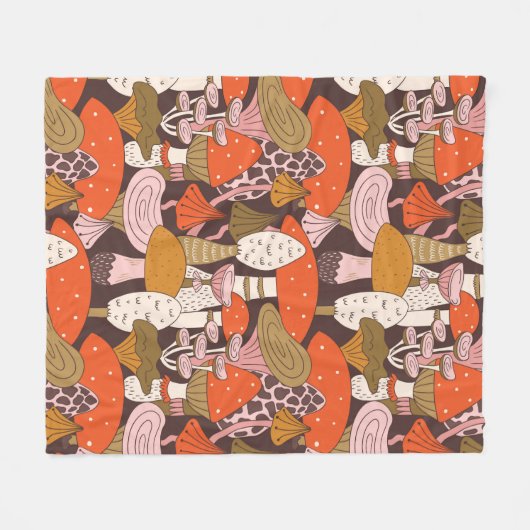 Handgetrokken naadloos patroon van paddenstoel en fleece deken (Voorkant (Horizontaal))