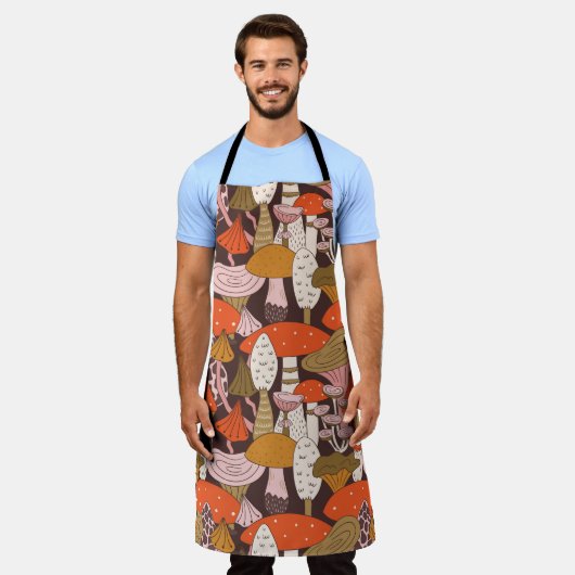 Handgetrokken naadloos patroon van paddenstoel en  schort (Gedragen)