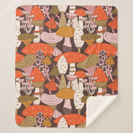 Handgetrokken naadloos patroon van paddenstoel en  sherpa deken (Voorkant)