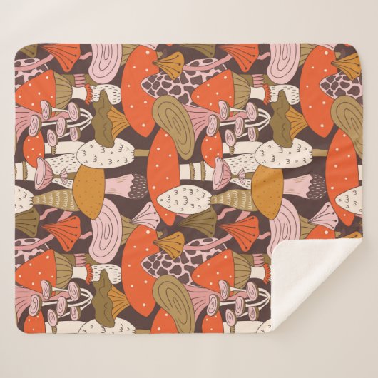 Handgetrokken naadloos patroon van paddenstoel en sherpa deken (Voorkant (horizontaal))
