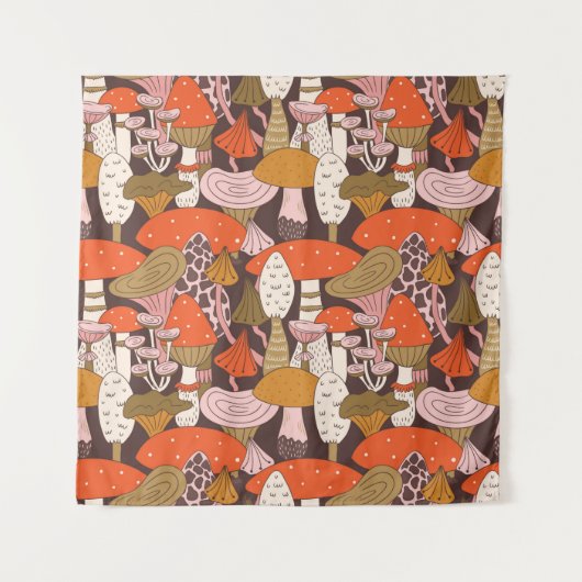 Handgetrokken naadloos patroon van paddenstoel en wandkleed (Voorkant)