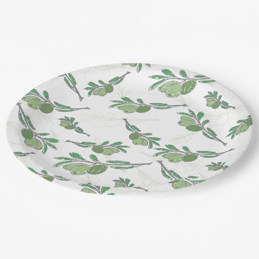 handgetrokken olijftak papieren bordje (Gekanteld)