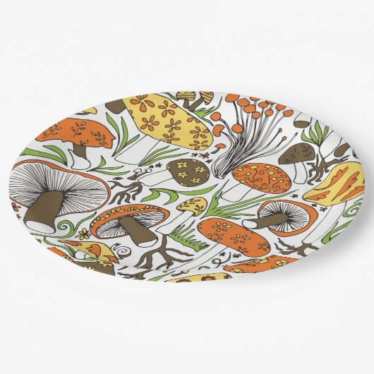 Handgetrokken paddenstoelen papieren bordje (Gekanteld)