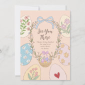 Handgetrokken pastel Bunny Easter Egg Hunt Brunch Kaart (Achterkant)