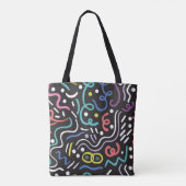 Handgetrokken penseel. Abstract patroon, zigzags,  Tote Bag (Achterkant)
