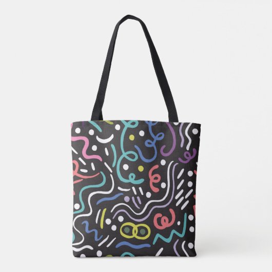 Handgetrokken penseel. Abstract patroon, zigzags,  Tote Bag (Achterkant)