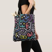 Handgetrokken penseel. Abstract patroon, zigzags,  Tote Bag (Dichtbij)