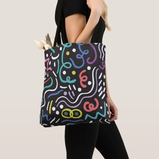 Handgetrokken penseel. Abstract patroon, zigzags,  Tote Bag (Dichtbij)