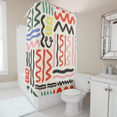 Handgetrokken penseelpatroon, zigzags, lijnen en c douchegordijn (In situ)