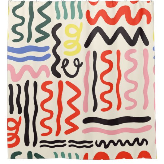 Handgetrokken penseelpatroon, zigzags, lijnen en c douchegordijn (Voorkant)