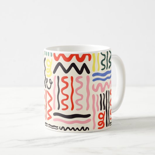 Handgetrokken penseelpatroon, zigzags, lijnen en c koffiemok (Voorkant rechts)