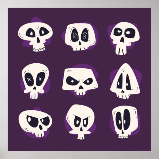 Handgetrokken platte dia de muertos skulls collect poster (Voorkant)