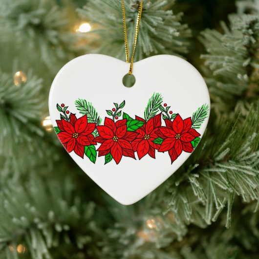  handgetrokken Poinsettias Gepersonaliseerd Keramisch Ornament (Boom)