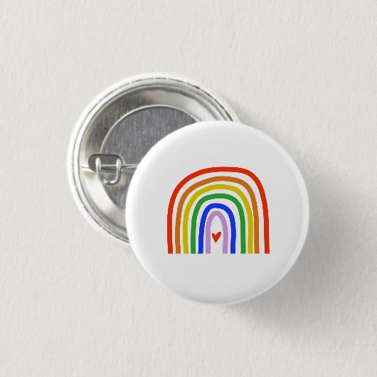 Handgetrokken regenboogkleuren — Wit hart Ronde Button 3,2 Cm (Voorkant /achterkant)
