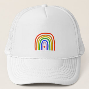 Handgetrokken regenboogkleuren — Wit hart Trucker Pet