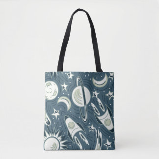 Handgetrokken ruimte naadloos patroon. Planten Tote Bag
