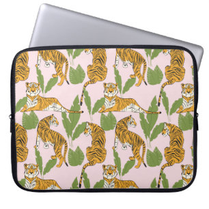 Handgetrokken tijger naadloos patroon, grote katte laptop sleeve