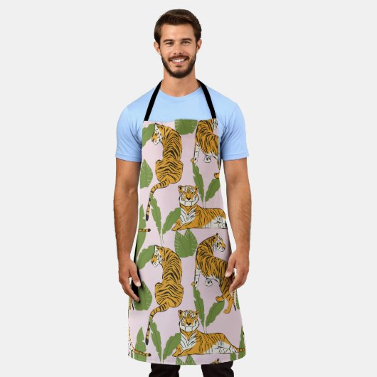 Handgetrokken tijger naadloos patroon, grote katte schort (Gedragen)