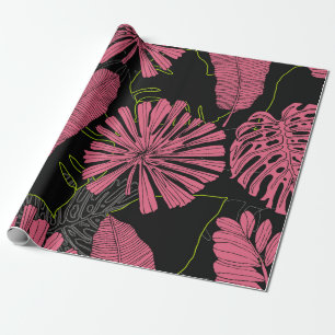 Handgetrokken tropische bladeren. Exotisch plant. Cadeaupapier