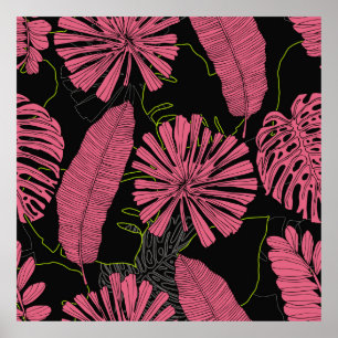 Handgetrokken tropische bladeren. Exotisch plant.  Poster